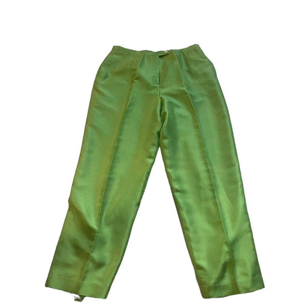Harve Bernard Vintage neon green 100% raw silk size 14 pants